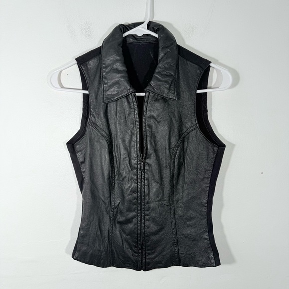 Wilsons Leather Tops - Wilson’s Leather Maxima Black Stretch Back V Neck Sleeveless Vest Top Small Y2K